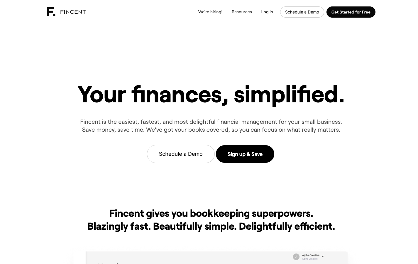 Fincent homepage, June 2022. Pricing-table layout.
