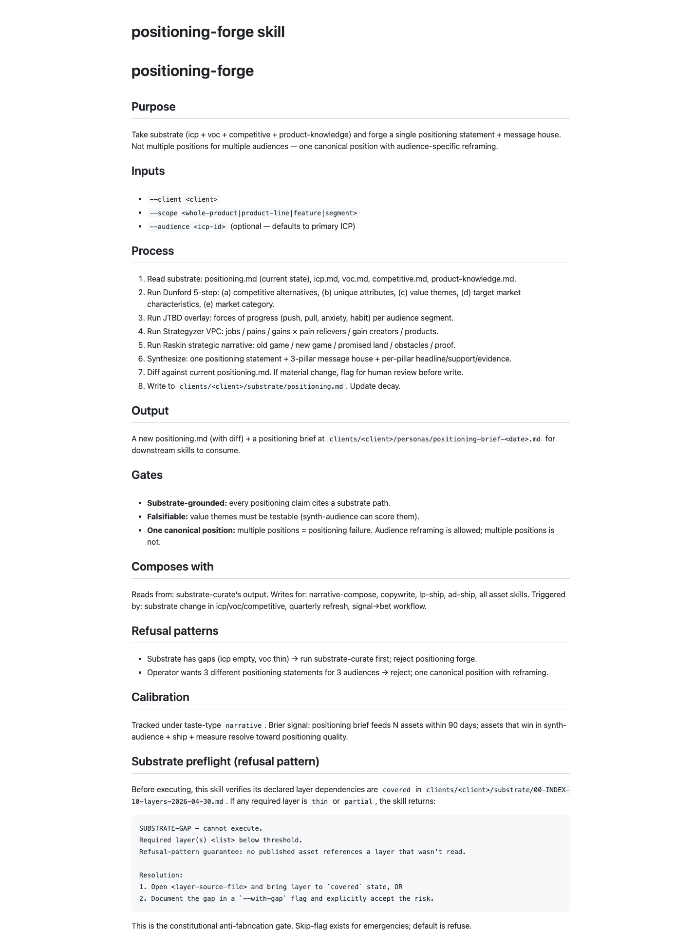 A real skill file from the substrate. Markdown, runnable, cited.