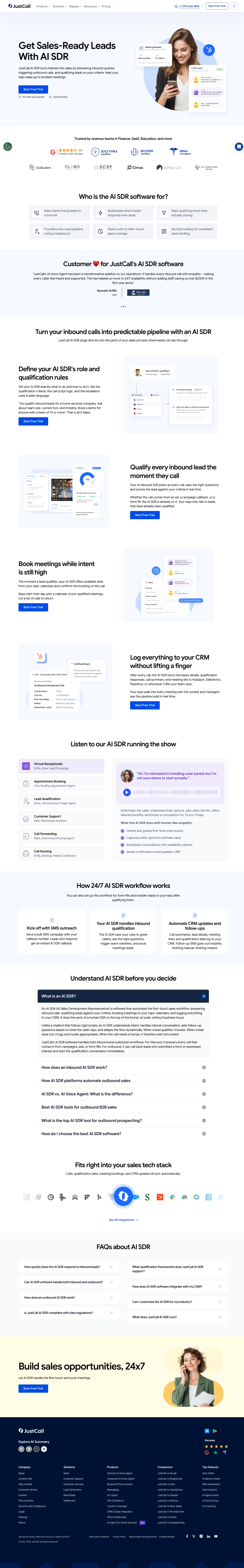 JustCall AI SDR product page.
