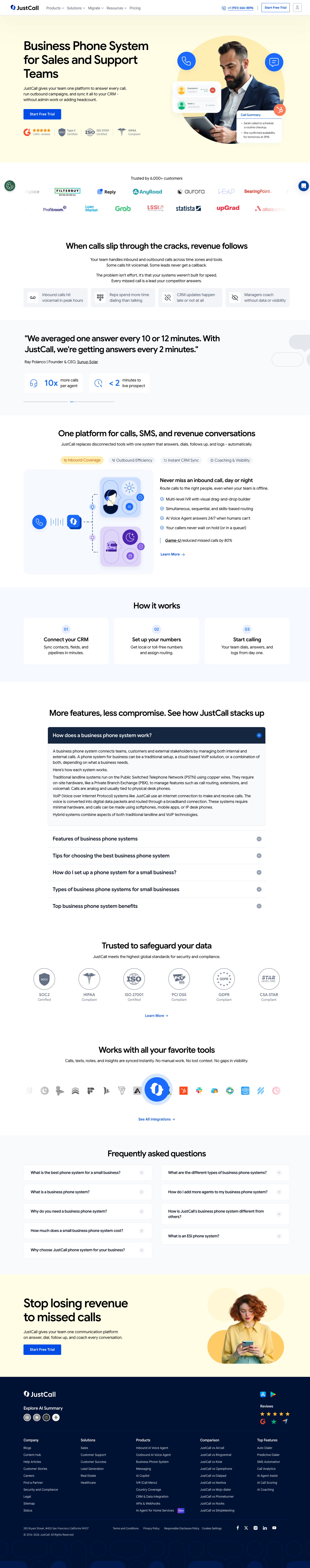 JustCall Business Phone System product page.
