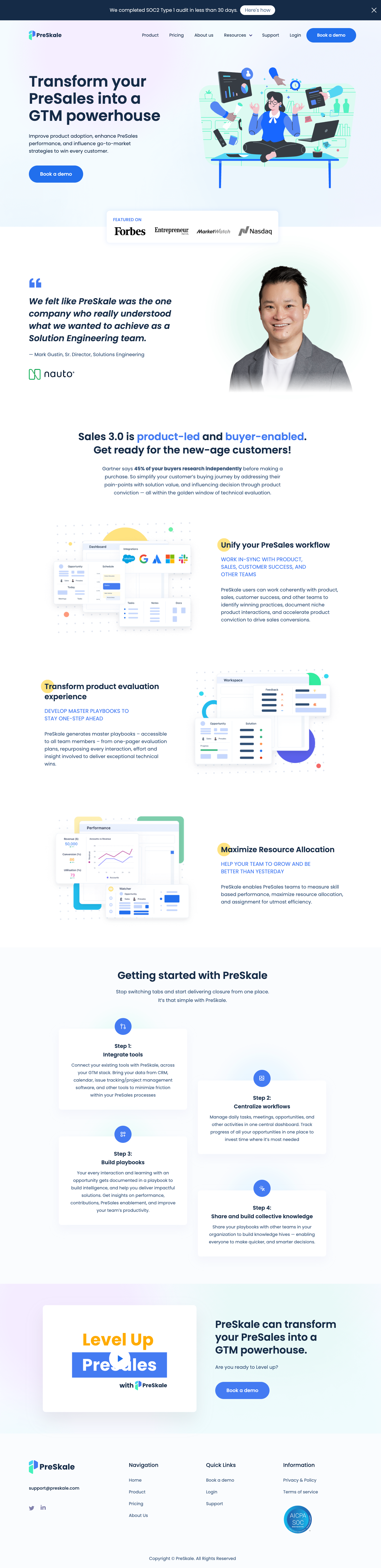 PreSkale homepage before Kesava's copy rewrite, December 2022.