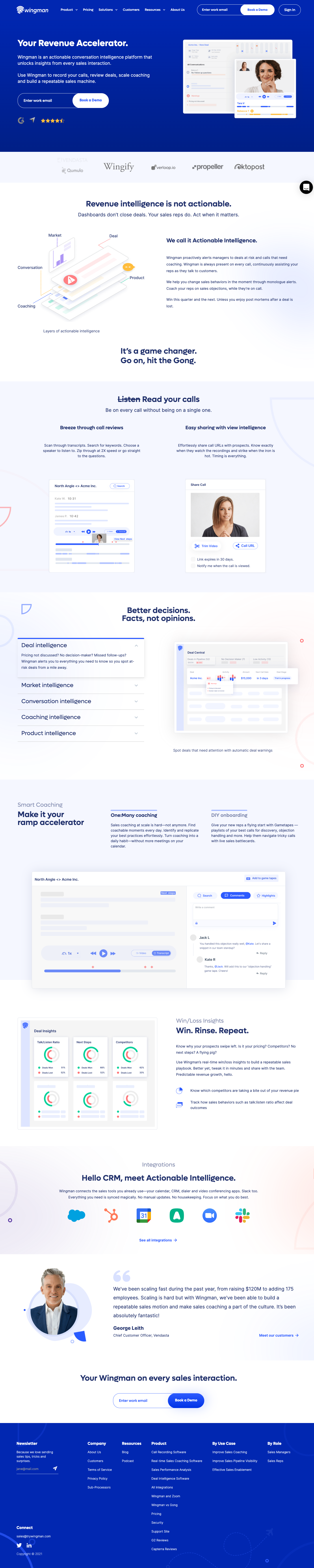 Wingman homepage, September 10 2021. Hero: Your Revenue Accelerator.